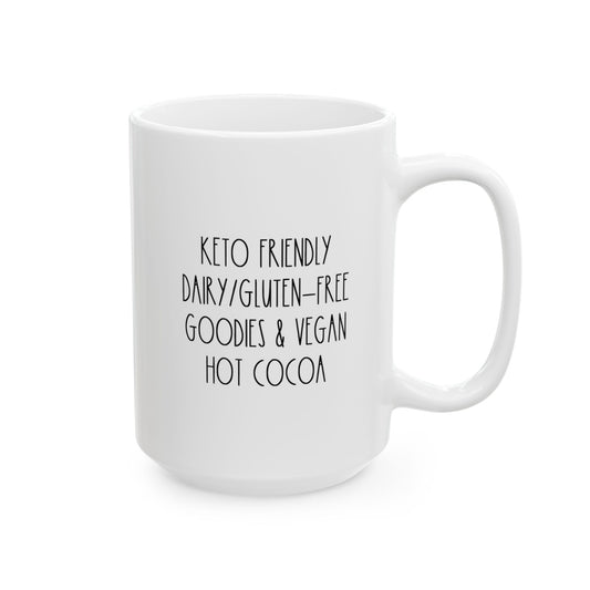 Keto Friendly, Gluten and Dairy Free Goodies and Vegan Hot Cocoa  | 15 oz White Ceramic Coffee Mug (Rae Dunn Inspired)